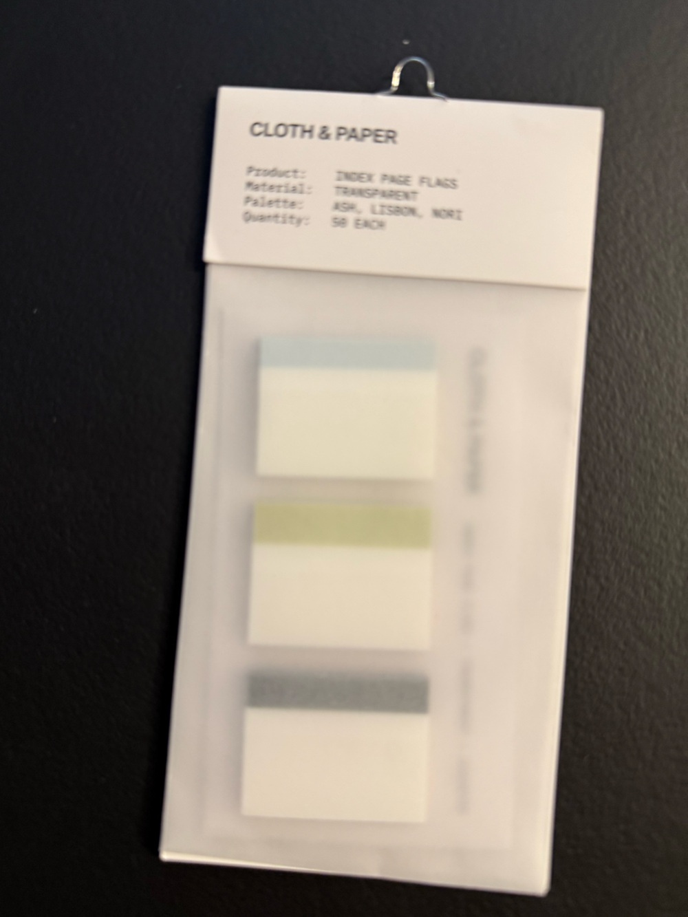 Cloth & Paper Index Page Flags - Black, Green and Light Blue